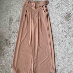 Windsor Chic Crepe Wide Leg Women's Almond Brown/Tan Trousers with Belt